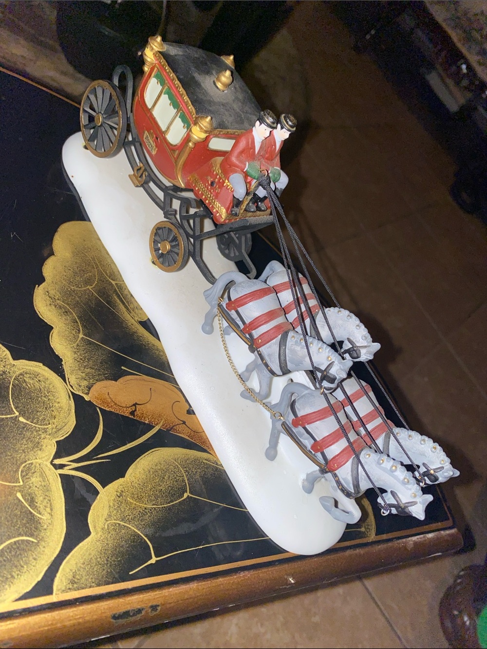 1989 Vintage Department 56 Red and Gold Horse-Drawn Carriage Figurine
